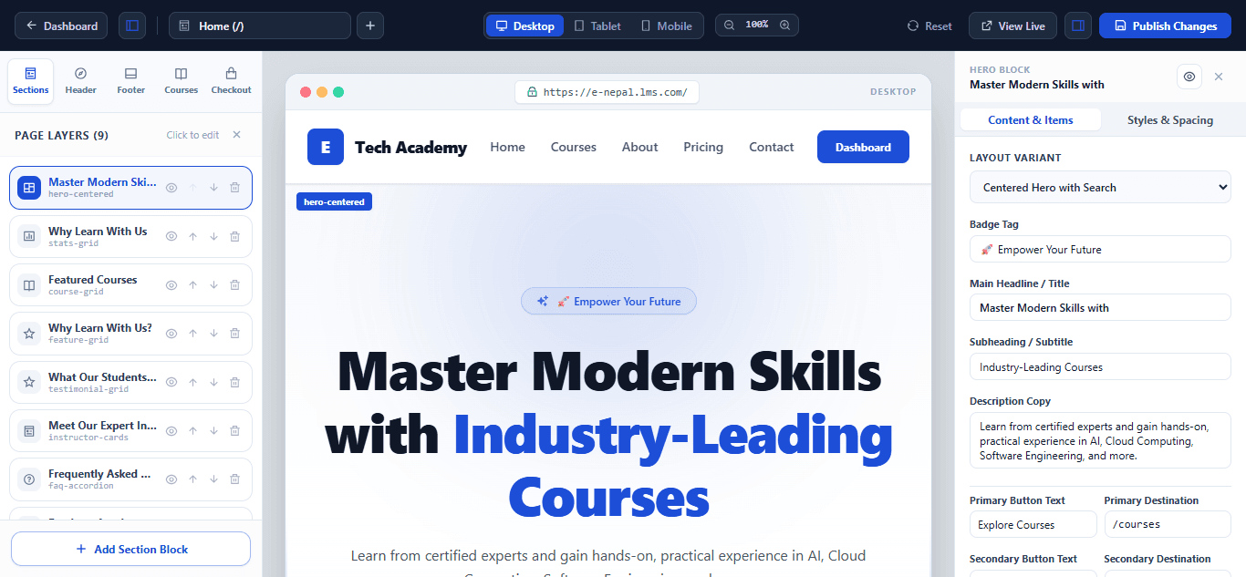 LMS Website & Page Builder